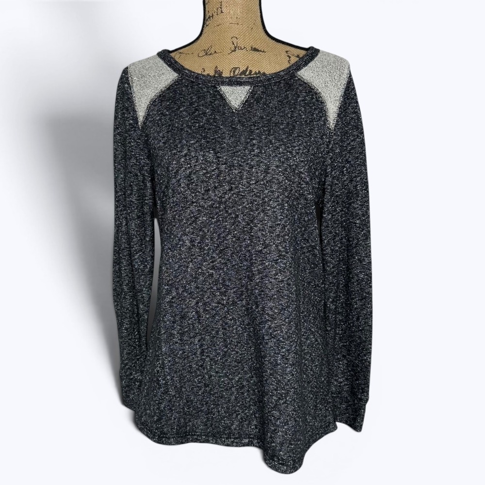Baku Heathered Metallic Pullover Raglan Top‎ French Terry Sporty Chic Sz 1X